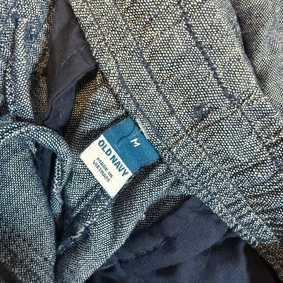 Old Navy Pants Womens Medium Blue Linen Blend Cropped Stretch Waist Boho - Picture 10 of 12